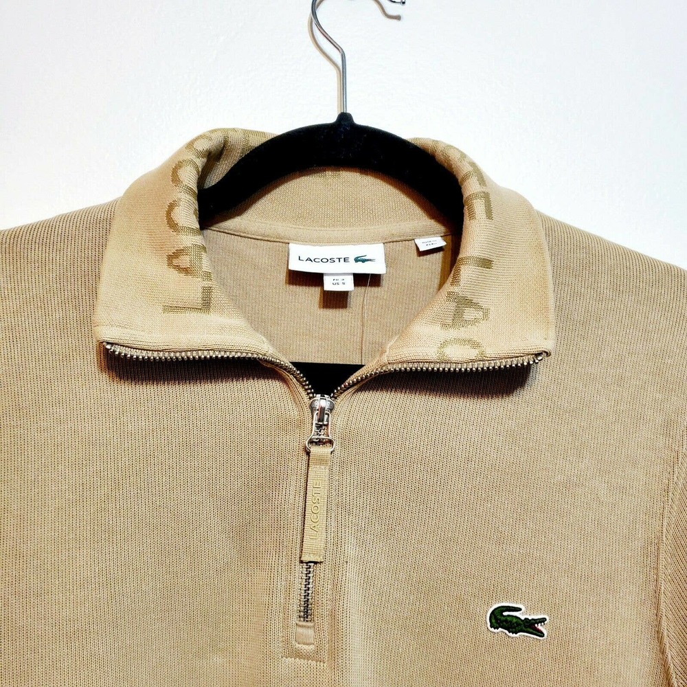 Lacoste Mens 1/4 Zip Pullover Sweater Camel Tan Size S